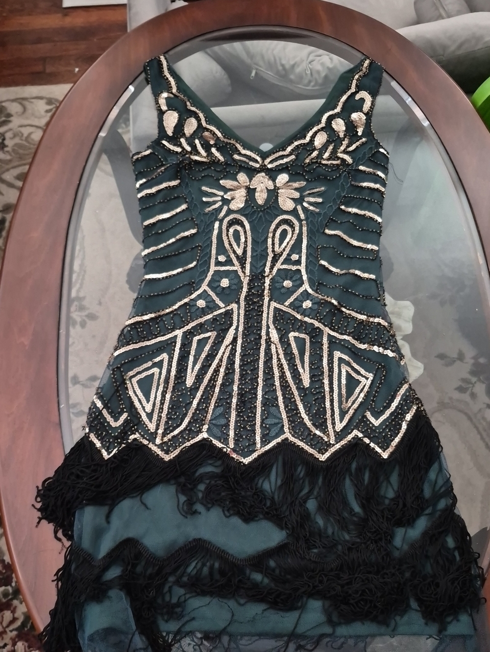 Sleeveless Beaded Teal Fringe Dress